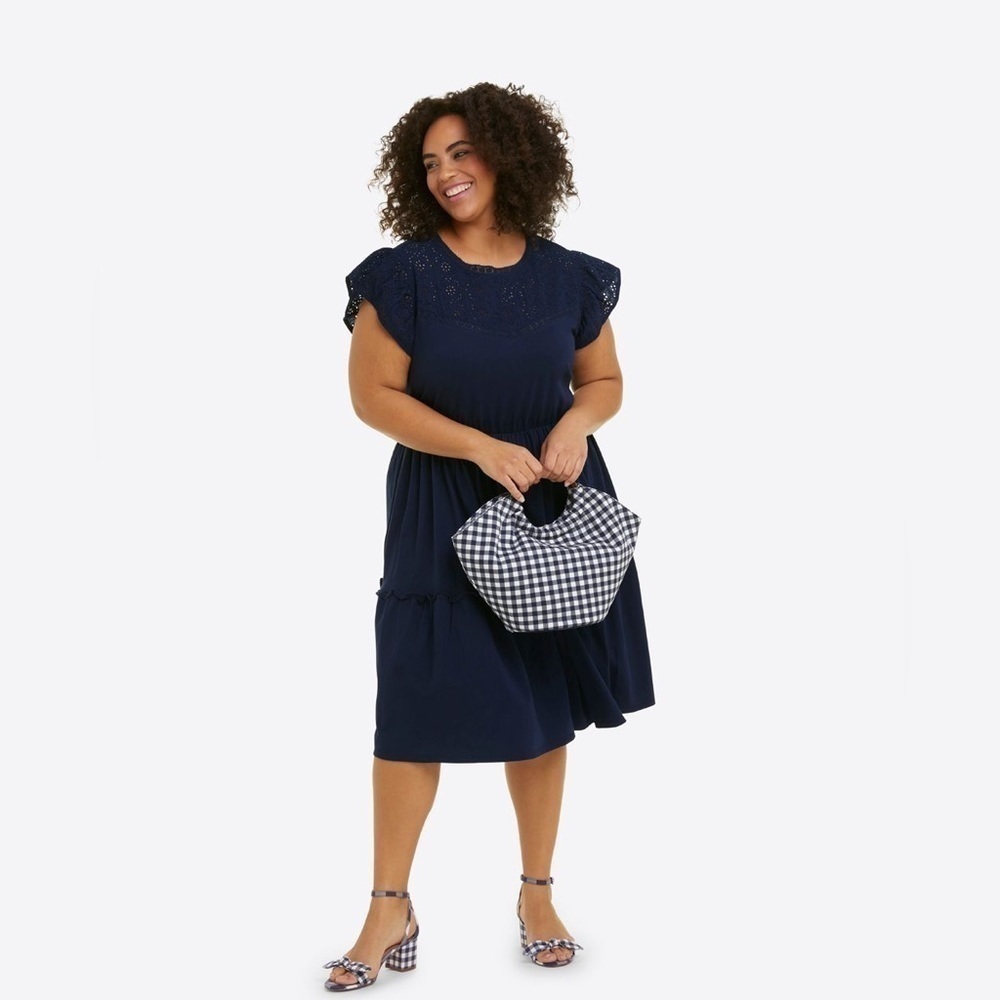 🆕Draper James Preston Block Heel Ankle Strap Sandals Nassau Navy White Gingham - Picture 8 of 9